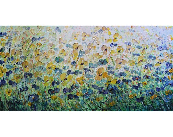 Large Wildflower Meadow Painting, Textured Floral Wall Art, Colorful Daisy Field, Impressionist Garden Canvas
