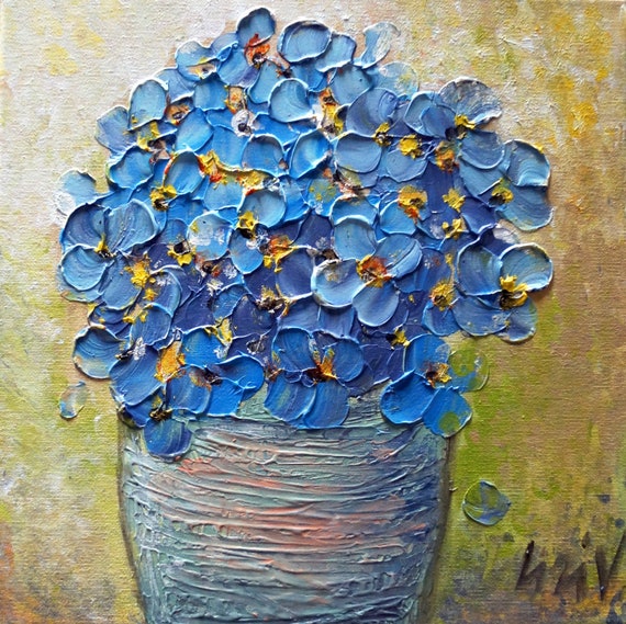 Pensées bleues Pensée dans un pot de fleurs Bouquet Peinture à - Etsy France