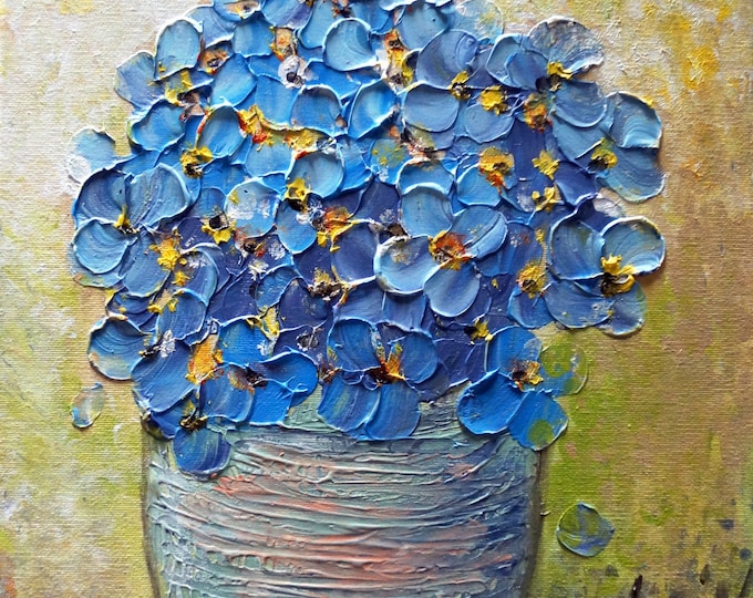 Blue Pansies Pansy in a Flower Pot Bouquet Oil Painting by Luiza Vizoli Modern Impasto Art on Canvas Ready to Hang