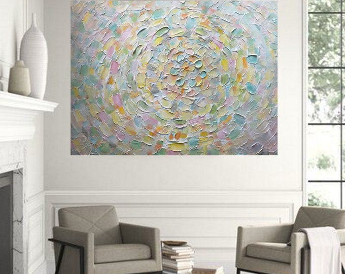 SOFT TOUCH Abstract Petals Flower Original Painting Neutral Pastel Colors Large Canvas