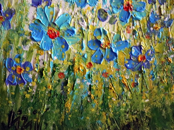 Blue Wildflowers Painting: Textured Floral Meadow Canvas Art - Etsy
