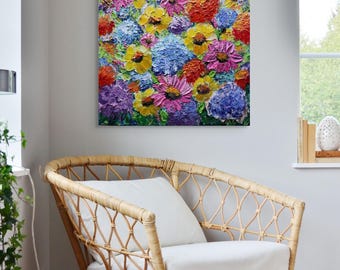 Hydrangeas Garden Oil Painting: Minnesota Wildflowers Impasto Art