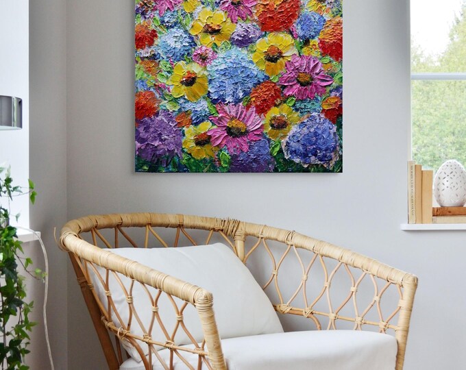 Hydrangeas Garden Oil Painting: Minnesota Wildflowers Impasto Art