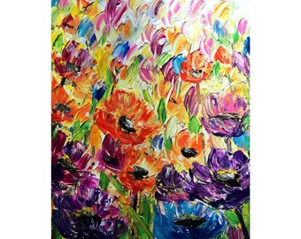 Impasto Flower Painting: Original Textured Oil on Canvas (24"x36")