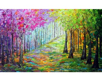 Spring Landscape Flowers Lilacs in Bloom SPRING PATHWAY Large Original Painting Art by Luiza Vizoli