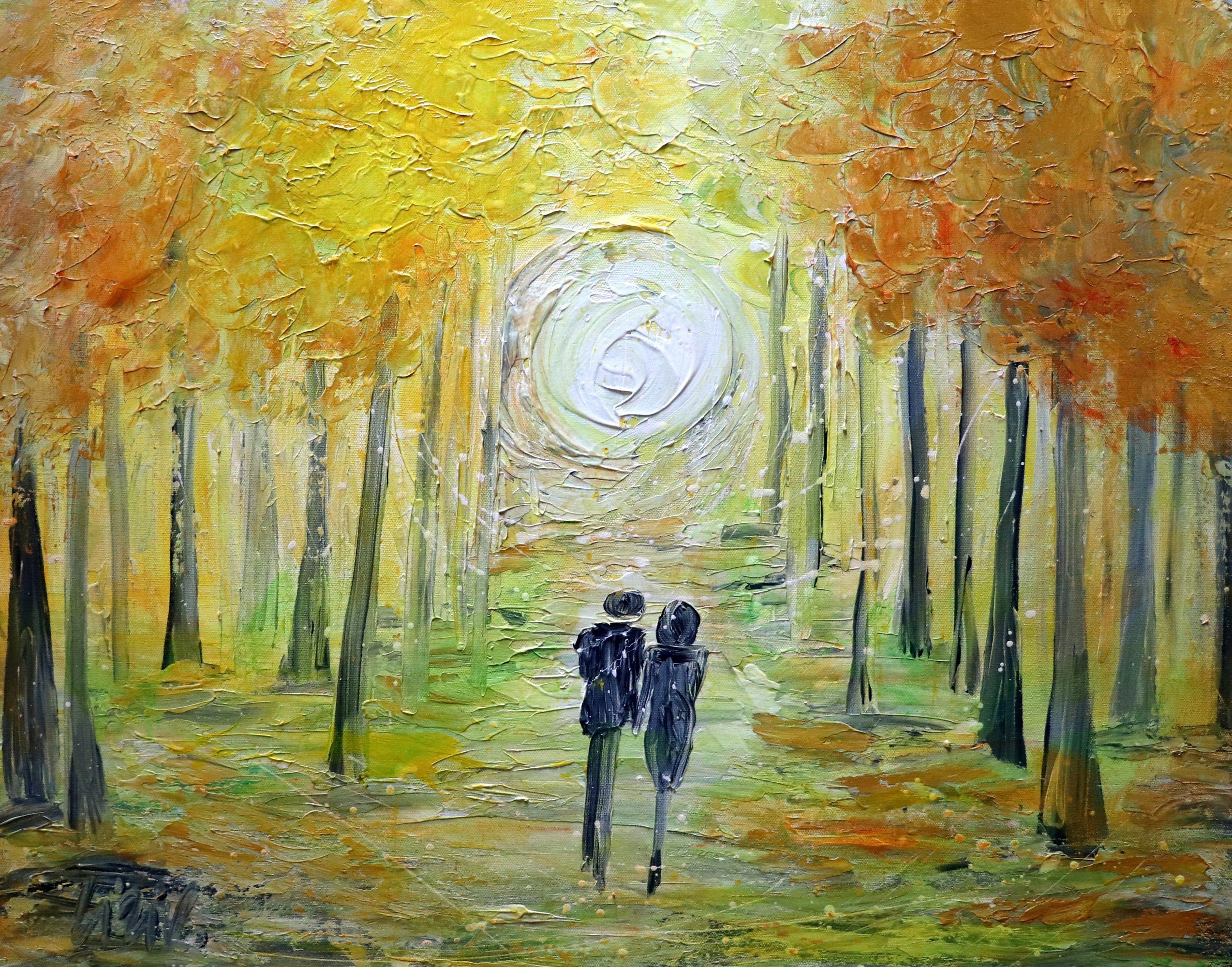 Romantic Wall Art Couple painting on canvas, Couple in Love Fall