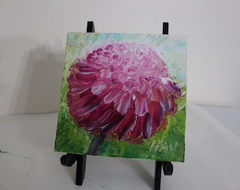 Pink Hydrangea Painting, 5x5 Oil on Canvas Panel, Original Signed Art