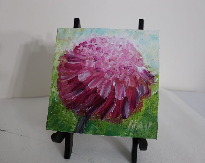 Pink Hydrangea Painting, 5x5 Oil on Canvas Panel, Original Signed Art