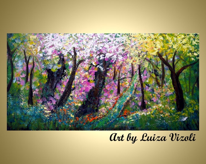 Spring Blossom Forest Modern Impressionist Oil Abstract Tree Impasto Painting Large Fine Art Landscape