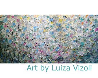 BLUE White Gray Pink Cream ABSTRACT Painting Impasto Textured Expressionist Canvas