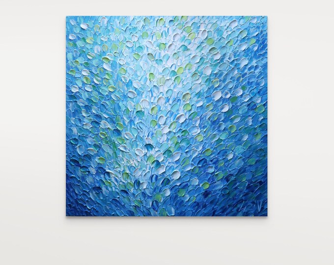 Running Water Ocean Drops – Textured Seascape Painting Large Canvas