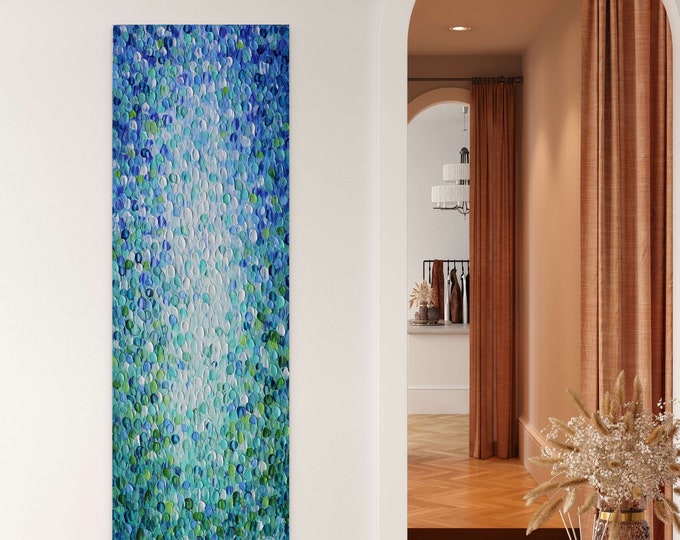Original Abstract Painting: Water Drops, Blue Green Ocean Calmness, Textured Canvas Art