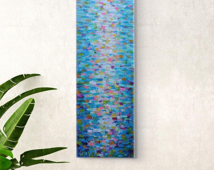 Blue Water Painting, Colorful Vertical Wall Art, Coastal Decor