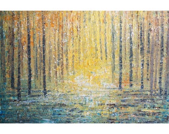 Abstract Fall Landscape Painting: Heavy Impasto Forest Art by Luiza Vizoli