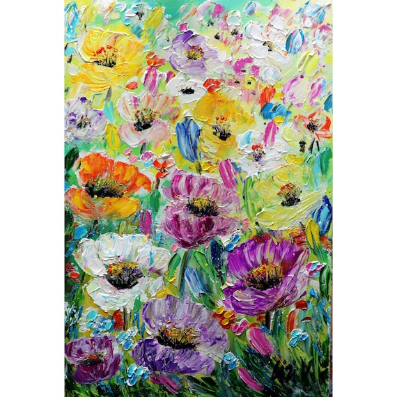Textured Wildflower Oil Painting: Colorful Floral Impasto Art