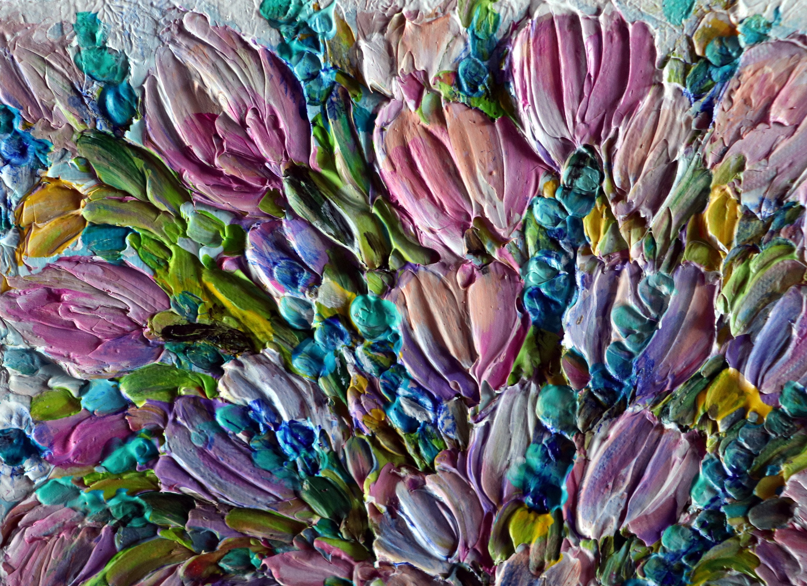 Pink TULIPS Flowers Bouquet in a Vase Original Oil Painting Impasto ...