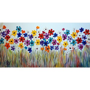 XXL Original Flowers 60 x36, 60x40 Painting Living Room Art Oil on Large Canvas Colorful Daisy Art by Luiza Vizoli image 2