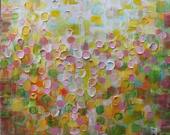 French Vacation Abstract Oil Painting 24x24 Textured Rustic Pink Yellow Copper Signed COA