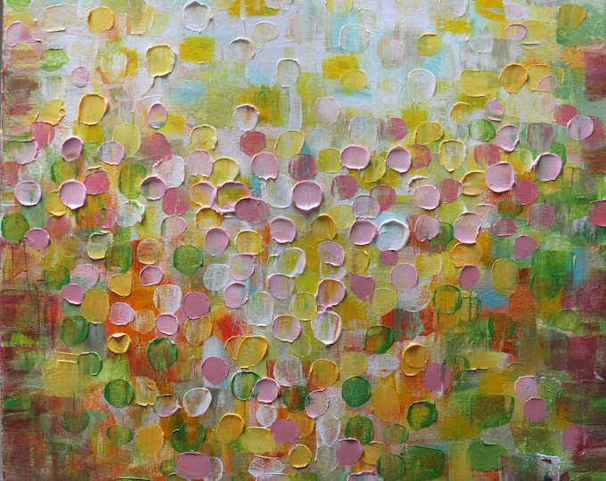 French Vacation Abstract Oil Painting 24x24 Textured Rustic Pink Yellow Copper Signed COA