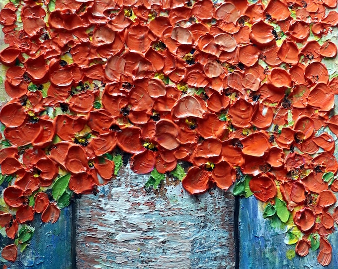Flower Artwork, Peach and Orange Floral Painting, Textured Oil and Acrylic Impressionism, Vivid Blossoms in Vase, Spring Floral Artwork
