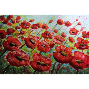 Poppy Artwork, Flower Painting, Wild Flowers Oil Art, Original Impressionism Oil Canvas