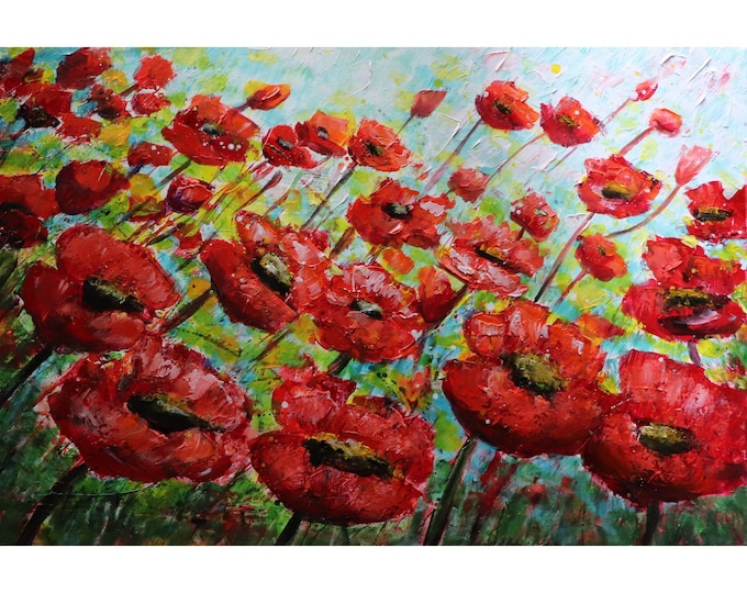 Poppy Artwork, Flower Painting, Wild Flowers Oil Art, Original Impressionism Oil Canvas