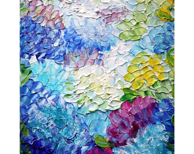 Hydrangeas Summer Flowers Original Painting Flower Garden Art by Luiza Vizoli