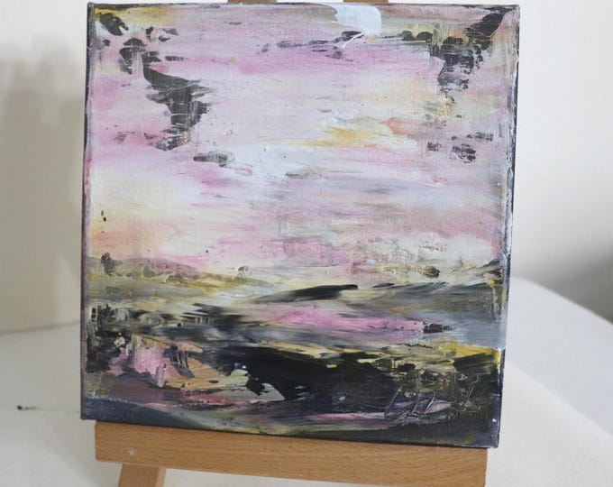 Pink Abstract Painting, Small Original Wall Art, 8x8 Contemporary Canvas
