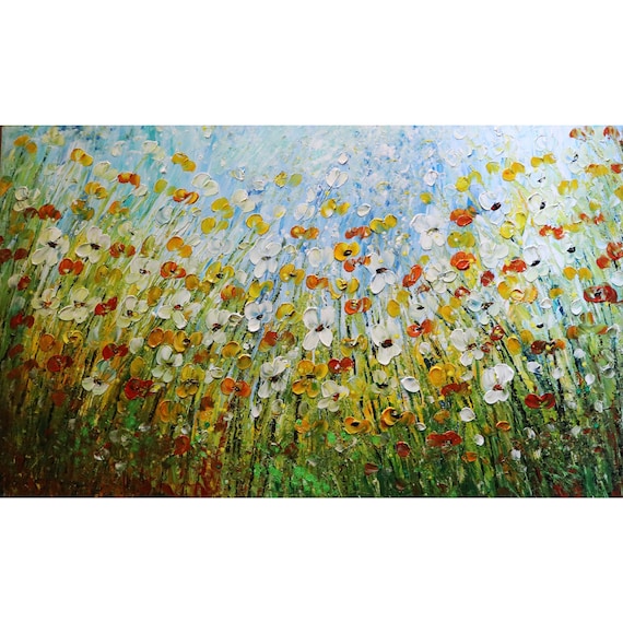 Daisy Field Painting: Large Abstract Floral Meadow, Luiza Vizoli