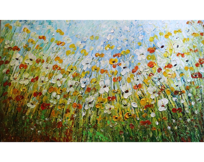 Daisy Flowers Fields Large Painting Lost in the Flowers Field Living Room Original Art by Luiza Vizoli Other Dimensions available