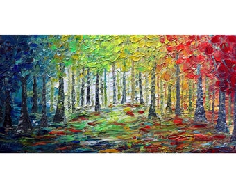 Abstract SUNRISE Landscape FOUR SEASONS Oil Painting Large Canvas Art by Luiza Vizoli