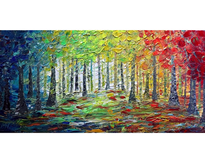 Abstract SUNRISE Landscape FOUR SEASONS Oil Painting Large Canvas Art by Luiza Vizoli