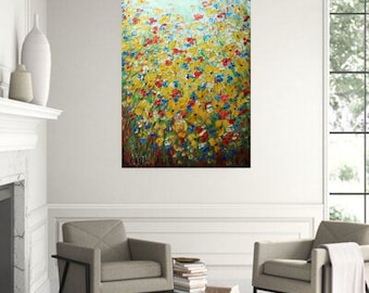 Wildflowers Oil Painting On Canvas: Impasto Floral Artwork (30x40)