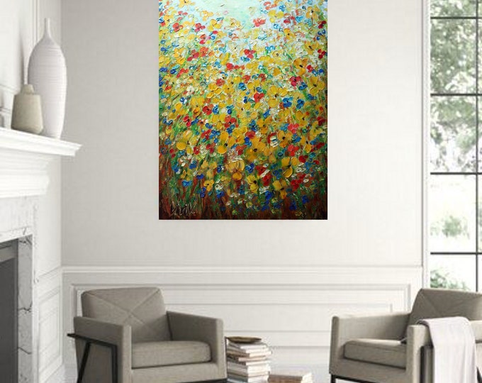 Wildflowers Oil Painting On Canvas: Impasto Floral Artwork (30x40)