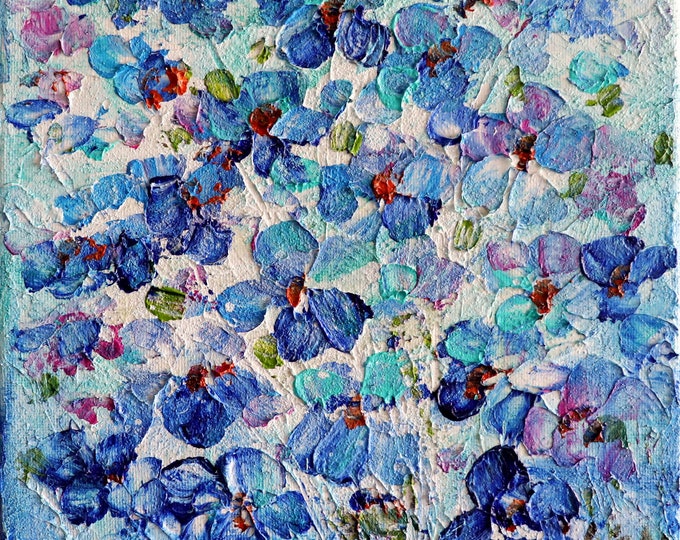 Forget Me Not Flowers Shades of Blue Lavender on White Wildflowers Oil Painting Art by Luiza Vizoli