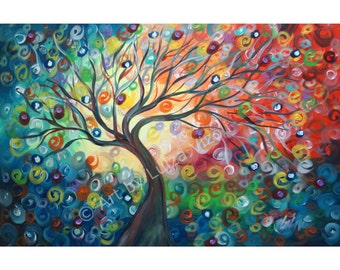 Original Abstract Painting Tree of Life Acrylic Landscape Large Canvas Direct from Artist SEASONS