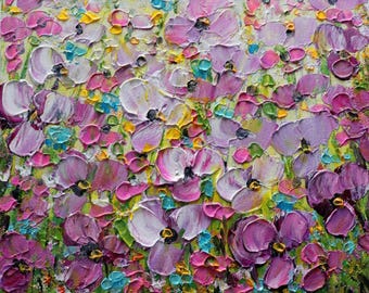 Pink Lavender Petunias Wildflowers – Original Oil Painting