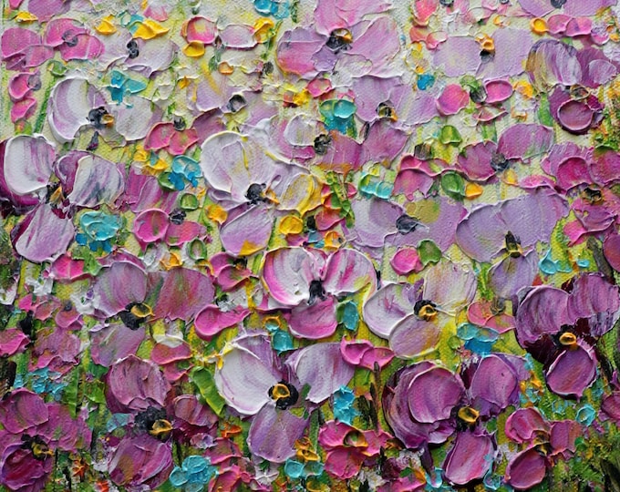 Pink Lavender Petunias Wildflowers – Original Oil Painting