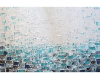 Coastal Harmony: White, Blue, Gray, Brown Abstract, Happy Summer Vacation Vibes, Ready-to-Hang Canvas Art