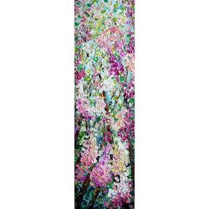 Tall Vertical SPRING LILACS Blossom Trees Original Painting canvas , Long Narrow wall decor for staircase, bathroom, kitchen, entryway 14x48