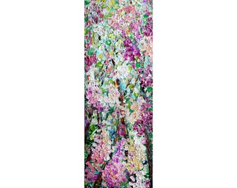 Tall Vertical SPRING LILACS Blossom Trees Original Painting canvas , Long Narrow wall decor for staircase, bathroom, kitchen, entryway 14x48