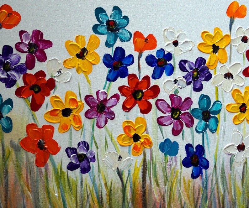 XXL Original Flowers 60 x36, 60x40 Painting Living Room Art Oil on Large Canvas Colorful Daisy Art by Luiza Vizoli image 3