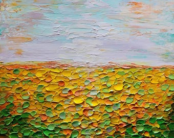 Abstract Landscape Oil Painting – Textured Summer to Fall Fields Colorful Artwork