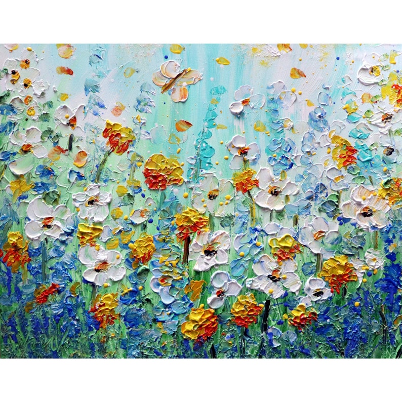 Summer Colors Daisy Wildflowers and Butterflies Impasto Oil Original Painting Art by Luiza Vizoli image 1