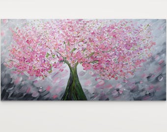 Original Painting Bringing a Touch of Spring Renewal - Pink Cherry Blossom Tree