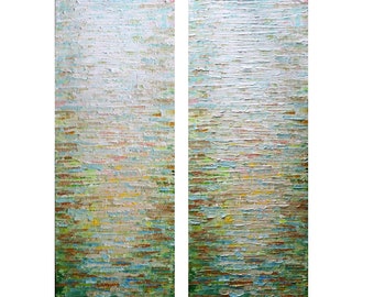 Elegant Soft Neutral Colors Original Painting set of two panels  SUMMER GLOW abstract textured