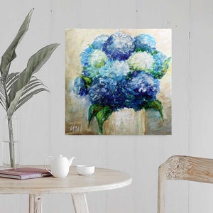 Hydrangeas Blue Summer Bouquet White Vase Original Oil - Etsy