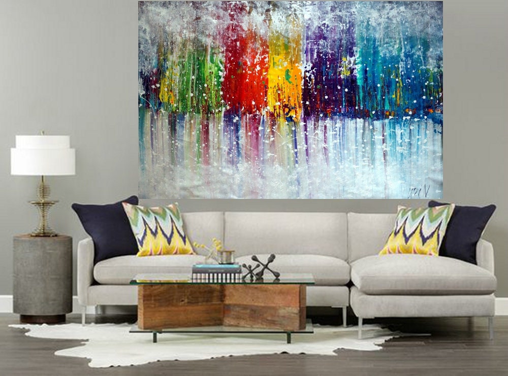 COLORFUL MIST Pollock Drip Art Abstract Huge Landscape Painting Extra Large  48x30, 48x36, 60x36 