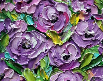 Lavender Purple Roses Garden Original Painting Textured Impasto Available to ship Artwork