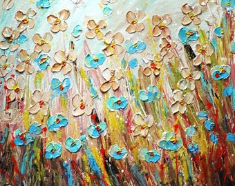 Prairie Wild Flowers ORIGINAL Oil Painting Square  Canvas Wall Decor Art by Luiza Vizoli Ready to Ship